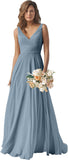 Chiffon Bridesmaid Dresses Long for Women A Line Ruched Formal Porm Evening Gowns