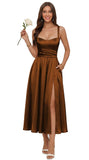 Jacquard Satin Bridesmaid Dresses for Women Spaghetti Straps A Line Tea Length Formal Dress