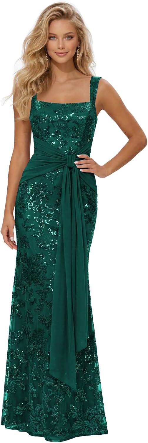 Lace Sequin Spaghetti Straps Prom Dress Long Ball Gown 2026 Mermaid Front Tie Backless Formal Evening Gowns