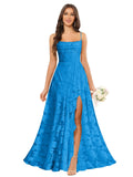 Women’s Ruffled Bridesmaid Dresses Scoop Neck Floral Chiffon Formal Dress Wrap Pleated Wedding Guest Dress