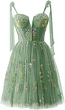 Vestidos de fiesta para mujer, con tirantes finos, cortos, bordados de flores, tul, vestidos formales 