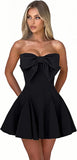 Women's Elegant Bow Strapless Homecoming Dress A Line Swing Tube Mini Dress Short Evening Party Prom Dress