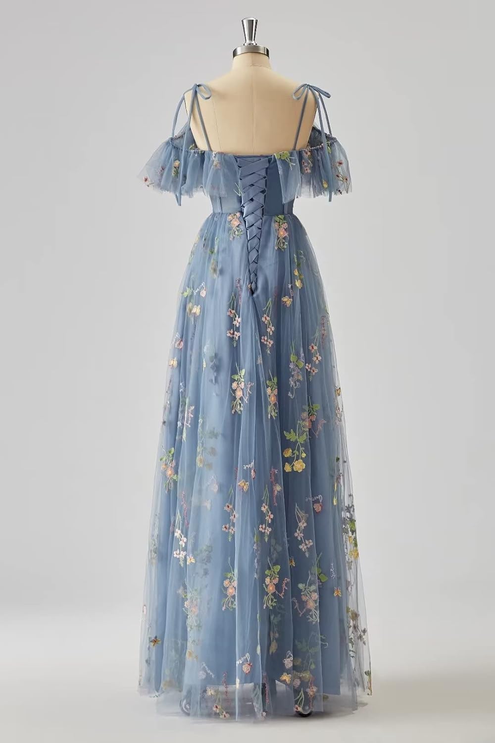 Vestidos de fiesta de tul con bordado floral para mujer, tirantes finos, largos, formales, de noche, 2024 