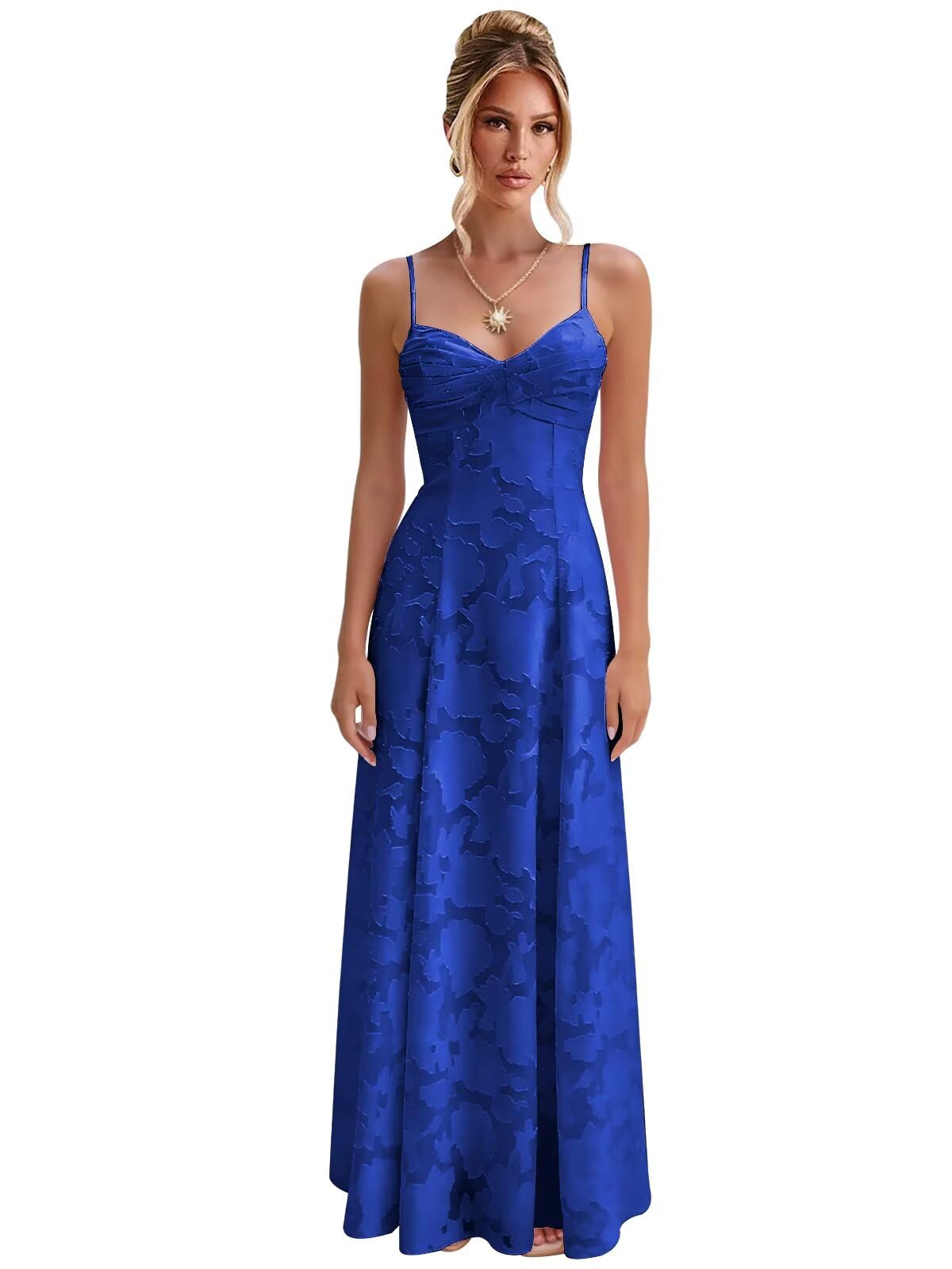 Spaghetti Strap Bridesmaid Dresses for Women Jacquard Floral A Line Long Formal Evening Gown