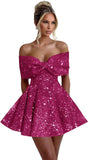 Sparkly Sequins Homecoming Dresses for Teens with Bow 2027 Strapless Short Prom Dress Cocktail Gown