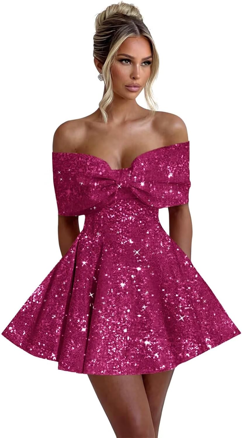 Sparkly Sequins Homecoming Dresses for Teens with Bow 2025 Strapless Short Prom Dress Cocktail Gown