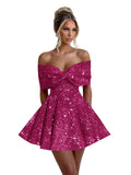 Sparkly Sequins Homecoming Dresses for Teens with Bow 2025 Strapless Short Prom Dress Cocktail Gown