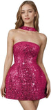 Strapless Sequin Homecoming Dresses for Teens Short Prom Dress Sparkly A-Line Cocktail Party Gowns with Pockets
