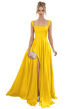 Spaghetti Straps Satin Bridesmaid Dresses for Women Long A-Line Square Neck Formal Evening Party Gown with Slit