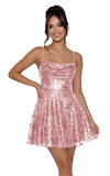Sequin Prom Dresses 2026 for Teens Spaghetti Straps Cowl Neck Short Cocktail Party Dress