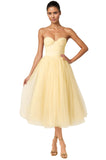 Strapless Prom Dresses Sweetheart Tulle Ball Gowns Corset Short Homecoming Dresses Pleated Lace-up Evening Dresses