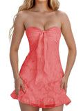 Jacquard Chiffon Homecoming Dress Short for Teens 2027 Strapless Mini Prom Gown Ruffle Cocktail Party Dress