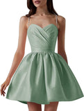 Satin Homecoming Dresses for Teens Spaghetti Straps Short Prom Dress A-Line Cocktail Wedding Guest Dress