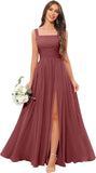 Kingbridal Chiffon A-line Bridesmaid Dresses for Women 2027 Long Square Neck Pleated Formal Evening Party Dress with Slit