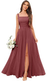 Kingbridal Chiffon A-line Bridesmaid Dresses for Women 2027 Long Square Neck Pleated Formal Evening Party Dress with Slit