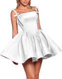 Satin Homecoming Dresses for Teens 2027 Spaghetti Straps Square Neck A-line Short Prom Dresses with Pockets