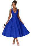 V Neck Tea Length Prom Dress for Women Satin Evening Party Gown A Line Cocktail Dress