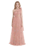 One Shoulder Long Tulle Junior Bridesmaid Dresses for Wedding Flower Girl Dress Formal Prom Gown