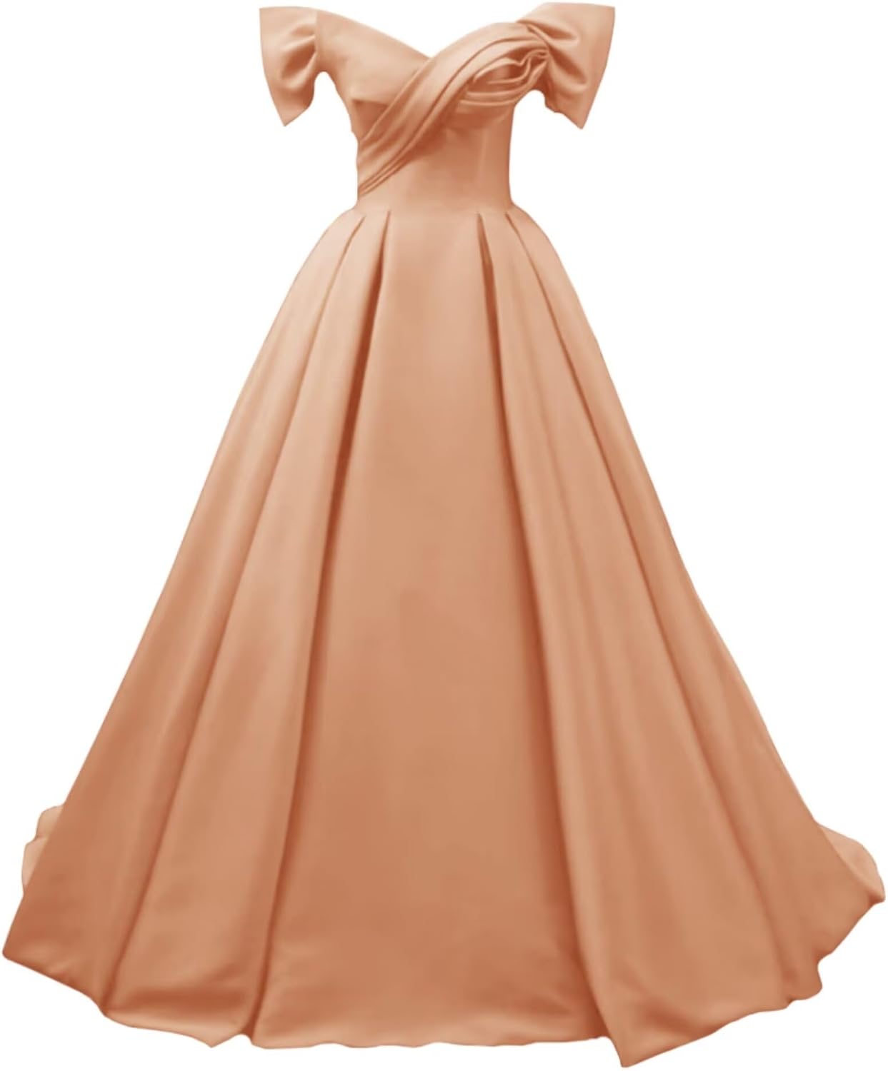 Off Shoulder Satin Prom Dresses for Women V-Neck Elegant A-Line Long Pleated Formal Evening Gown
