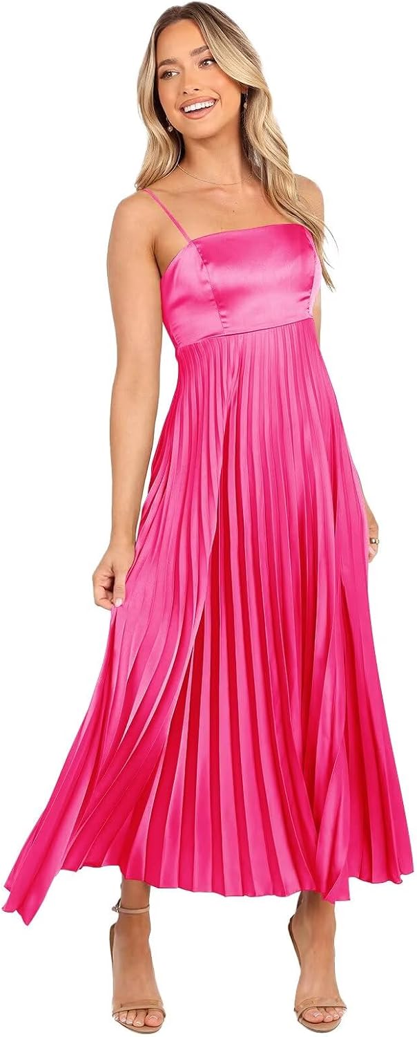 Midi Pleated Bridesmaid Dresses for Women Tea Length Formal Wedding Guest Dresses Prom Formal Gowns