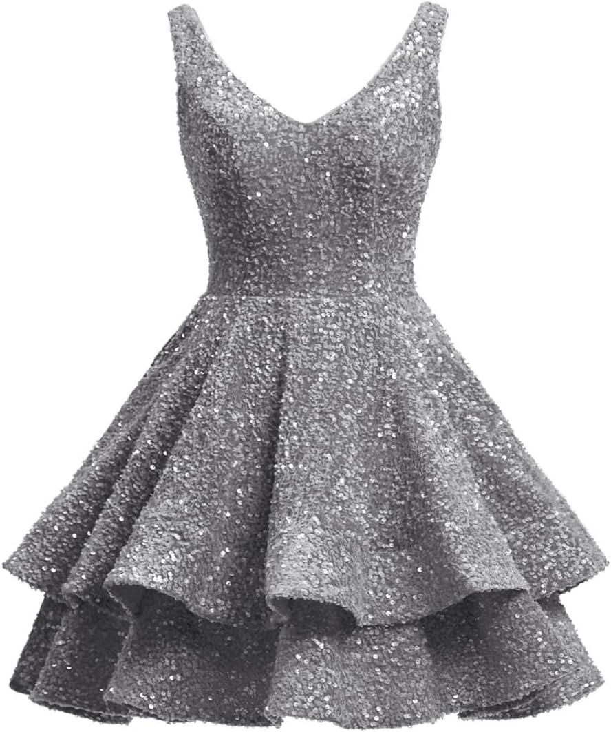 Short 2026 Sparkly Sequin Homecoming Dress for Teen Tiered Corset Ball Prom Cocktail Party Gown for Women