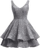 Short 2026 Sparkly Sequin Homecoming Dress for Teen Tiered Corset Ball Prom Cocktail Party Gown for Women