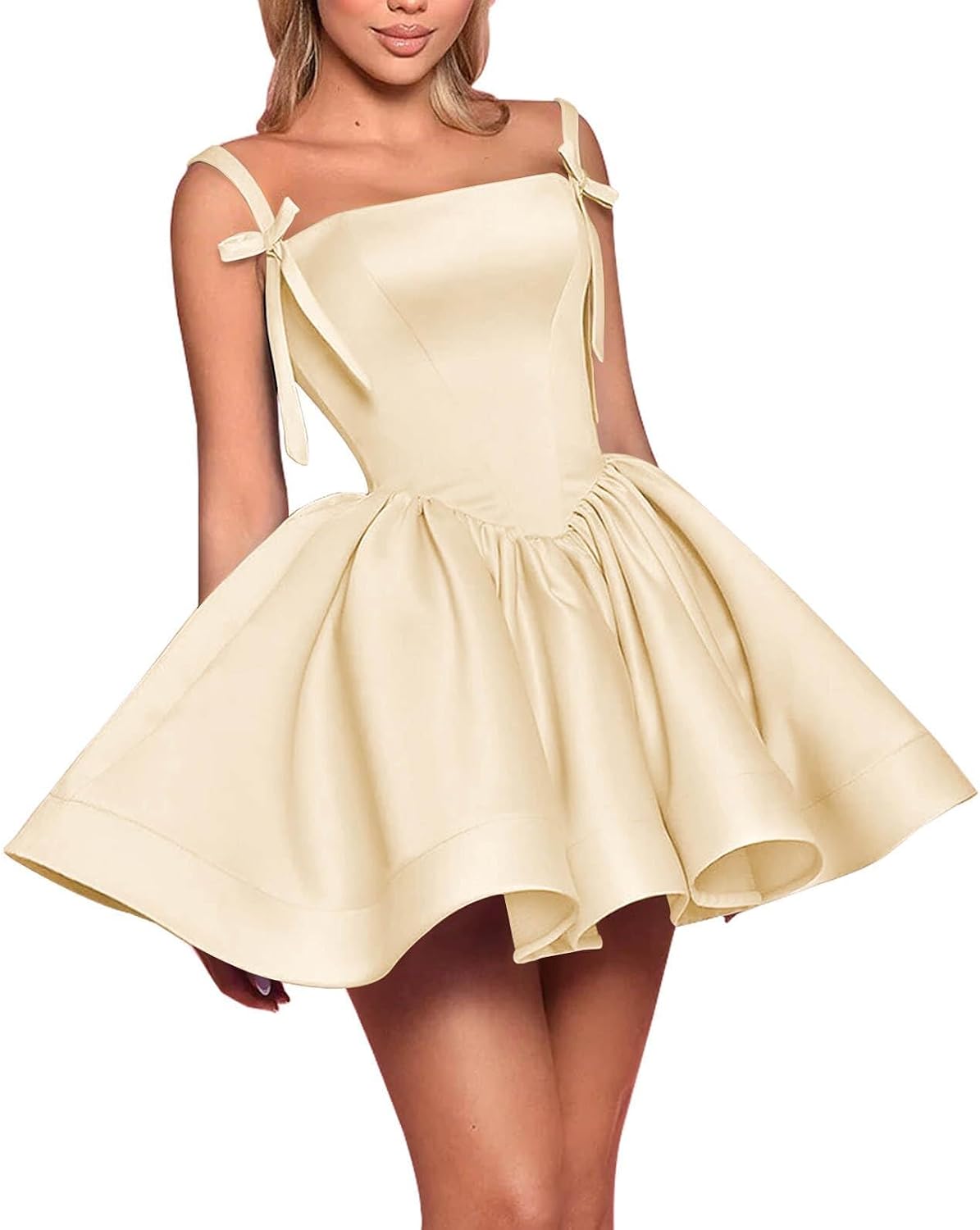 Satin Homecoming Dresses for Teens 2027 Spaghetti Straps Square Neck A-line Short Prom Dresses with Pockets