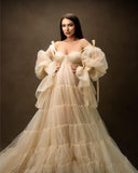 Womens Tulle Robe Maternity Dress for Photoshoot Off Shoulder Bridal Lingerie Maternity Gowns for Babyshower