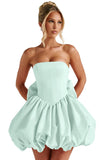 Satin Flower Bud Homecoming Dress Short Prom Dress with Bow Strapless A Line Mini Cocktail Party Gown