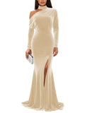 Mermaid Velvet Prom Dresses with Slit 2027 Long Sleeve Formal Dress for Women One Shoulder Evening Party Gowns