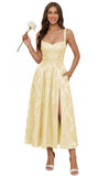 Jacquard Satin Bridesmaid Dresses for Women Spaghetti Straps A Line Tea Length Formal Evening Dress