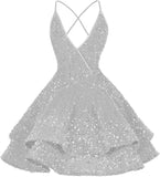 Vestidos de fiesta cortos con lentejuelas brillantes para adolescentes, sexy, con tirantes finos, vestido de fiesta, vestido de cóctel con cuello halter 