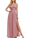 Women's Formal Choir Dress Elegant Midi Mesh Embroidered for Wedding Guest Bridesmaid Cocktail Party Flowy Prom Dress