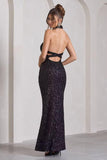 Sequin Mermaid Prom Dresses for Women Long Sparkly Halter-Neck Tight Backless Formal Evening Party Gowns with Slit