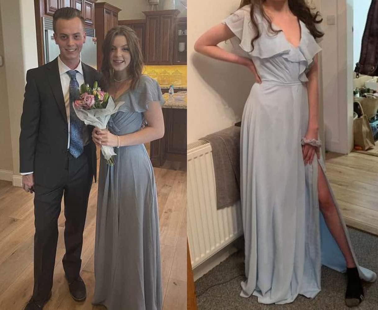 Vestidos de dama de honor largos con escote en V y volantes de gasa para mujer, vestidos de noche formales