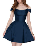 Satin Homecoming Dresses Short Wedding Dresses 2026 Off Shoulder Prom Dress with Pockets A Line Formal Party Gown