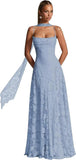 Floral Lace Bridesmaid Dresses for Women Long Spaghetti Straps Formal Evening Gowns with Scarf
