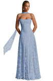 Floral Lace Bridesmaid Dresses for Women Long Spaghetti Straps Formal Evening Gowns with Scarf