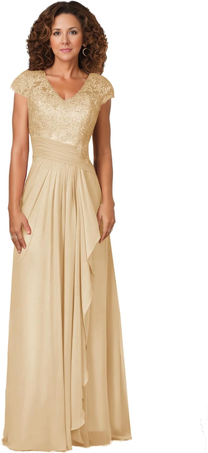 Women's Mother of The Bride Dresses for Wedding V Neck Lace Appliques Formal Evening Gowns