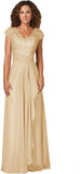 Women's Mother of The Bride Dresses for Wedding V Neck Lace Appliques Formal Evening Gowns