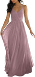 V Neck Bridesmaid Dresses for Women 2025 Long Chiffon Pleated A-line Spaghetti Strap Wedding Evening Prom Gown