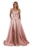 Satin Prom Dresses for Teens Long A-Line Cowl Neck Formal Evening Gown with Slit 2026 Maxi Ball Gowns