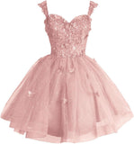 Off Shoulder Glitter Tulle Homecoming Dresses for Teens 3D Butterfly Short Prom Dress Sequin Quinceanera Dresses