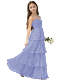 Chiffon Pleated Junior Bridesmaid Dress Princess Birthday Tiered Ruffle Prom Gown Wedding Long Flower Girl Dress