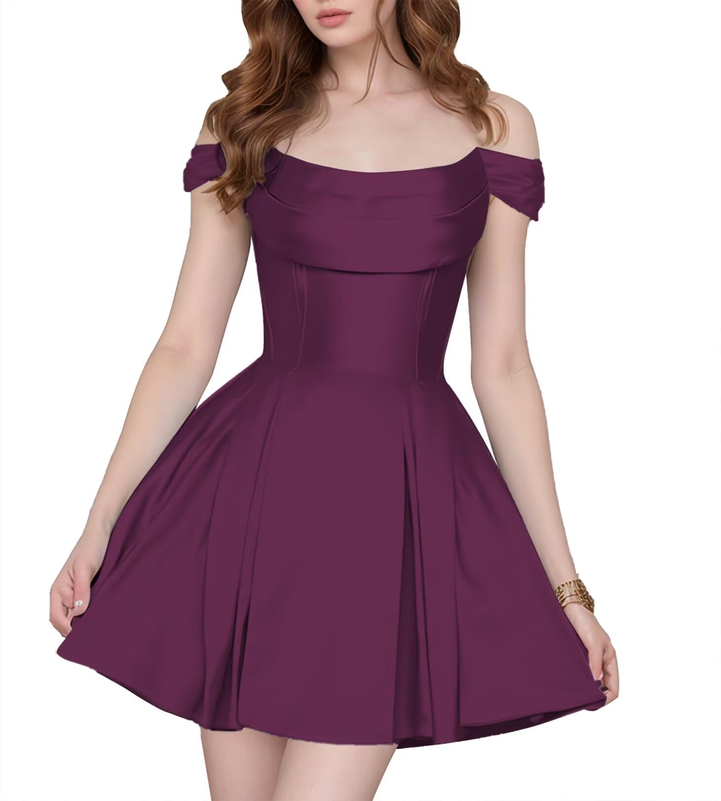Satin Homecoming Dresses Short Wedding Dresses 2026 Off Shoulder Prom Dress with Pockets A Line Formal Party Gown