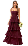 Tiered Ruffle Bridesmaid Dresses for Women Spaghetti Straps Long Chiffon Formal Evening Prom Gowns