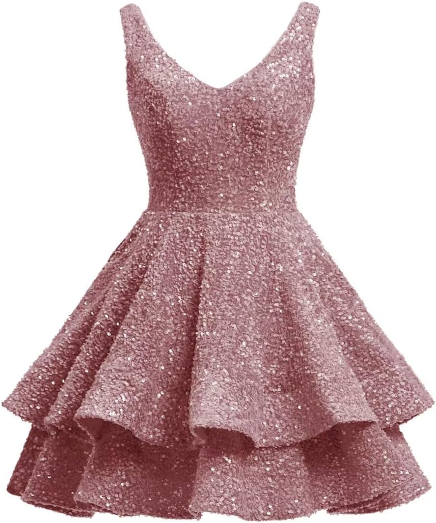 Short 2026 Sparkly Sequin Homecoming Dress for Teen Tiered Corset Ball Prom Cocktail Party Gown for Women