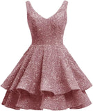 Short 2026 Sparkly Sequin Homecoming Dress for Teen Tiered Corset Ball Prom Cocktail Party Gown for Women