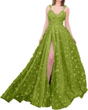 Sparkly Prom Dresses for Teens 2027 3D Butterfly Tulle Spaghetti Straps Long Slit Backless Party Gowns