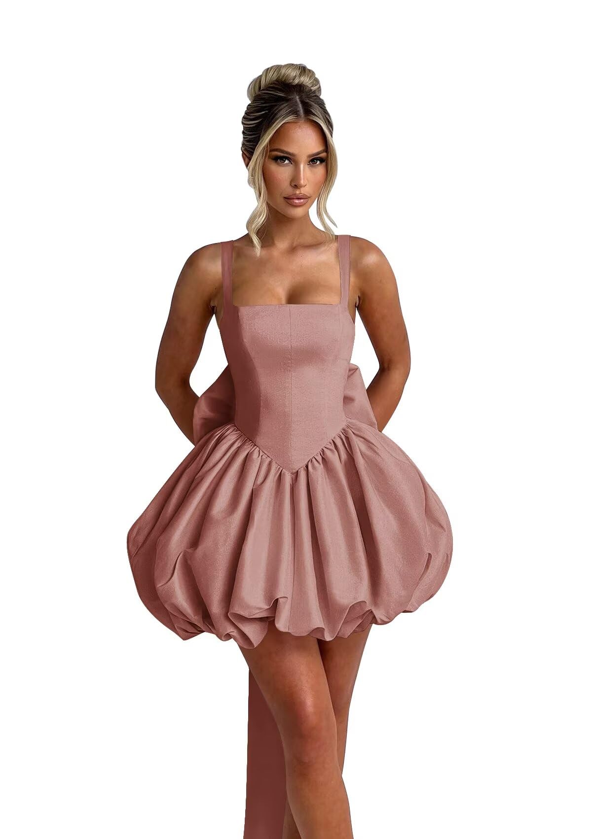 Puffy Satin Homecoming Dresses Mini A-line Short Prom Dress with Bow Cocktail Party Gown